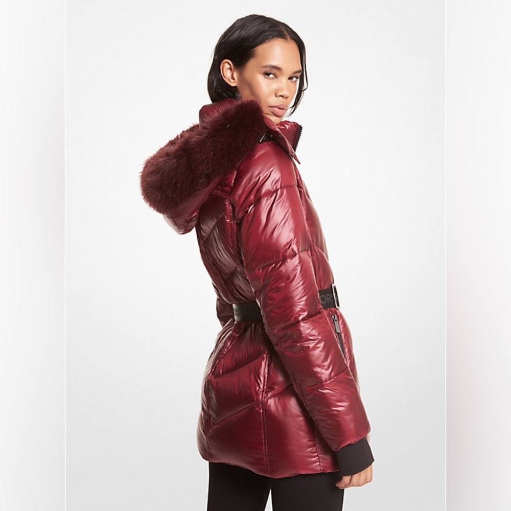 NWOT - MICHAEL Michael Kors Michael Kors Faux Fur Trim Quilted Ciré Jacket - Picture 9 of 9